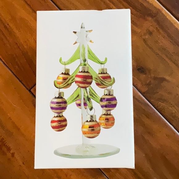 LSARTS Crystal/Green Striped 6” Tree with 9 Ornaments Xmas Decor - NIB - Picture 1 of 4